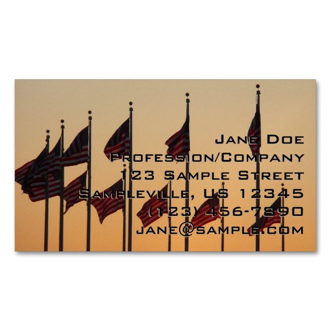 Flags at Sunset American Patriotic USA Business Card Magnet (Front)
