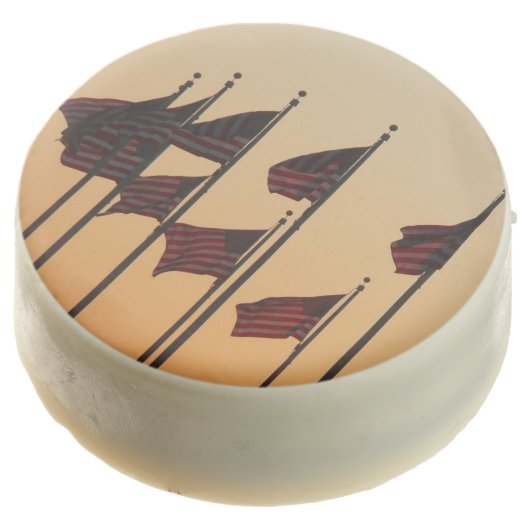 Flags at Sunset American Patriotic USA Chocolate Covered Oreo (Angled)