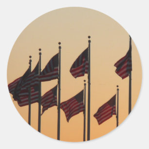 Flags at Sunset American Patriotic USA Classic Round Sticker