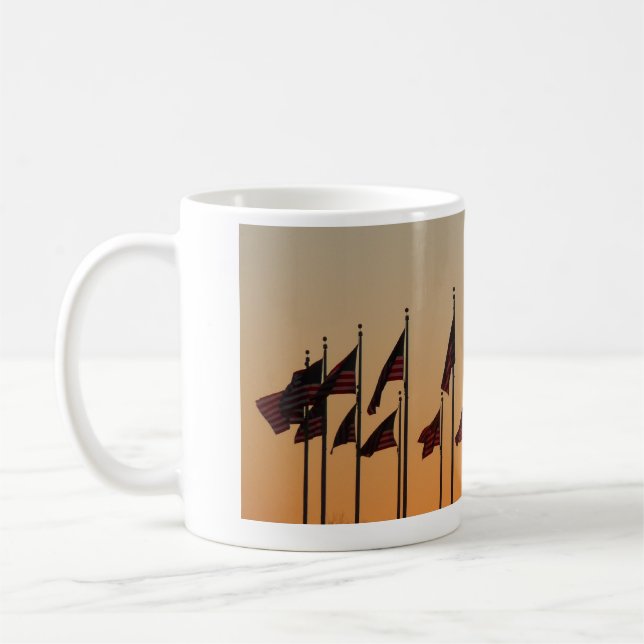 Flags at Sunset American Patriotic USA Coffee Mug (Left)