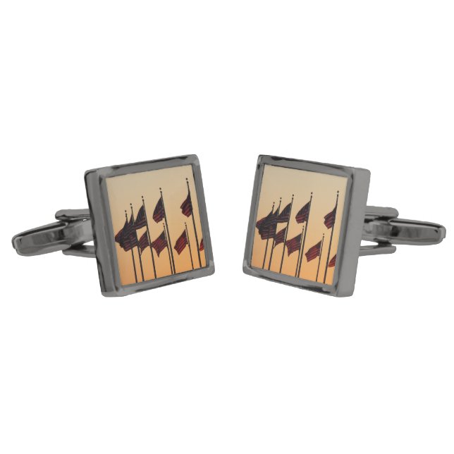 Flags at Sunset American Patriotic USA Cufflinks (Angled)
