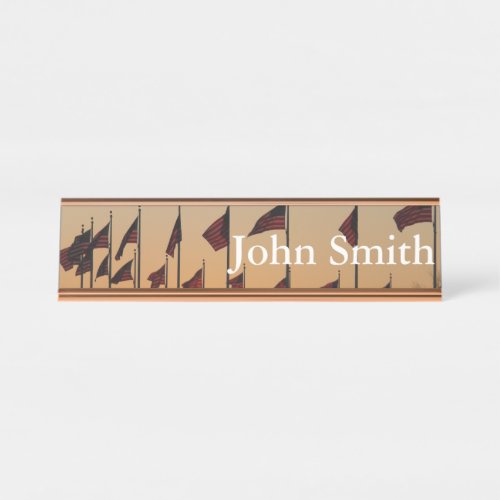 Flags at Sunset American Patriotic USA Desk Name Plate