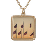 Flags at Sunset American Patriotic USA Gold Plated Necklace