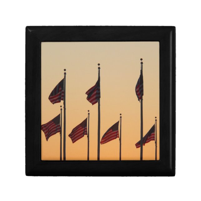 Flags at Sunset American Patriotic USA Jewelry Box (Front)