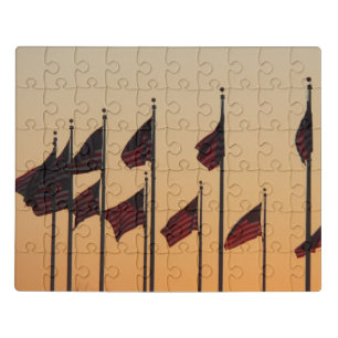Flags at Sunset American Patriotic USA Jigsaw Puzzle