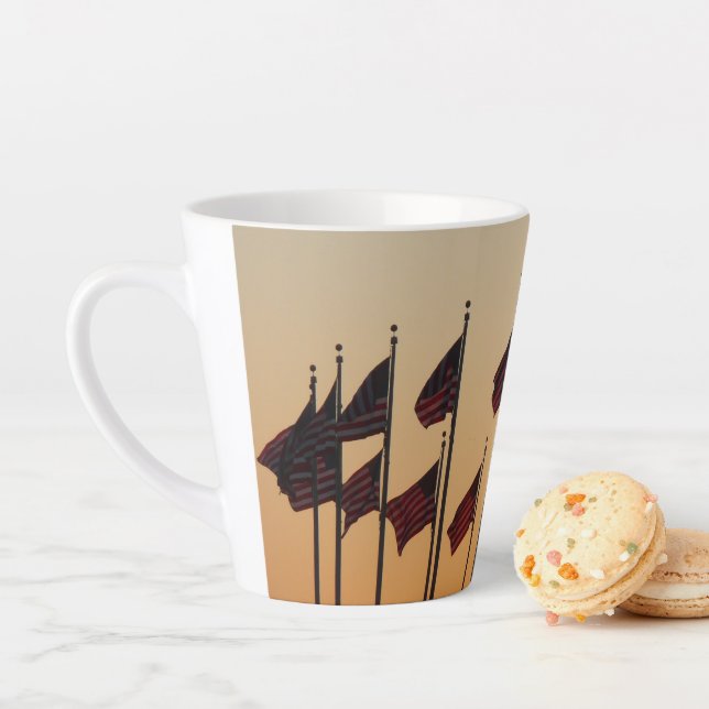 Flags at Sunset American Patriotic USA Latte Mug (In Situ)