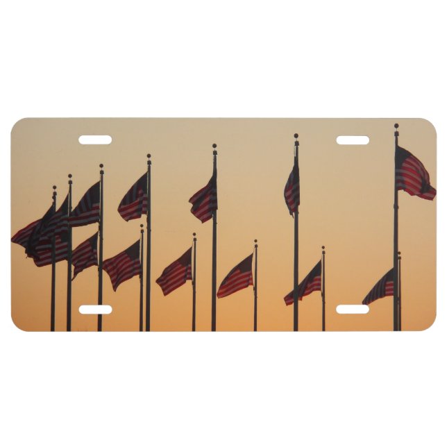Flags at Sunset American Patriotic USA License Plate (Front)