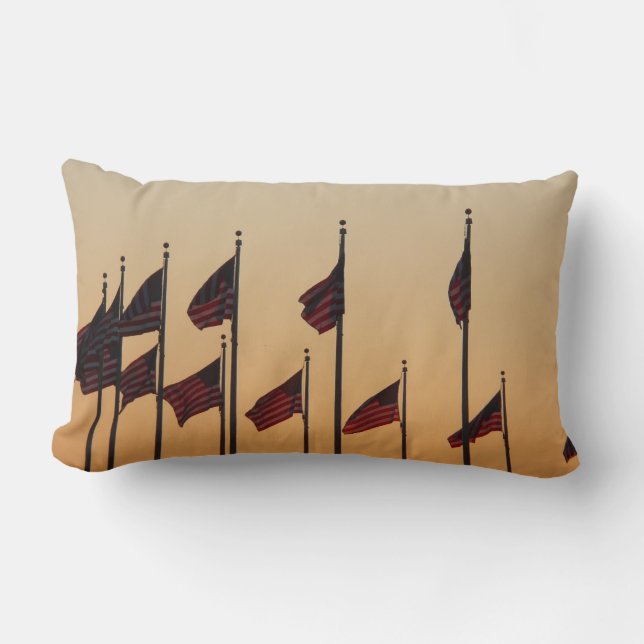 Flags at Sunset American Patriotic USA Lumbar Pillow (Front)