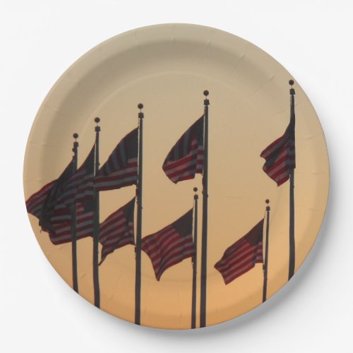 Flags at Sunset American Patriotic USA Paper Plates