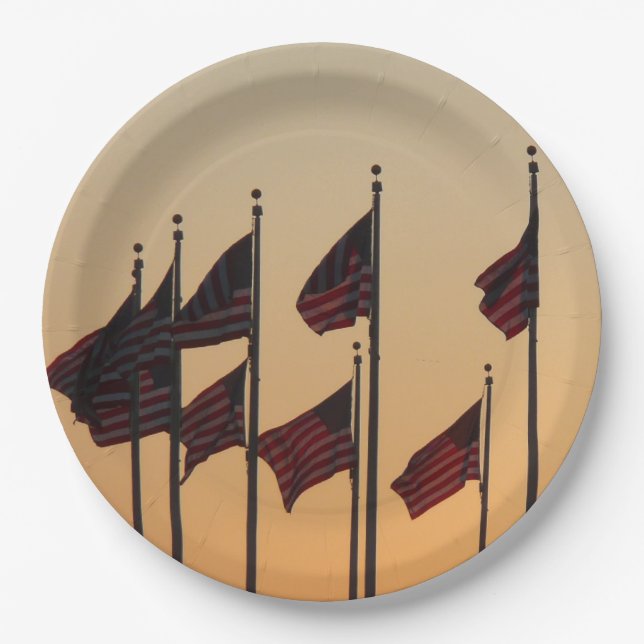 Flags at Sunset American Patriotic USA Paper Plates (Front)