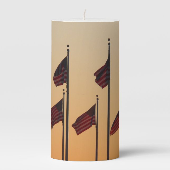 Flags at Sunset American Patriotic USA Pillar Candle (Front)