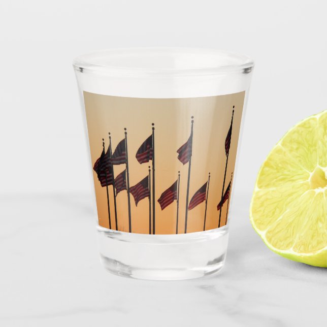 Flags at Sunset American Patriotic USA Shot Glass (Front)