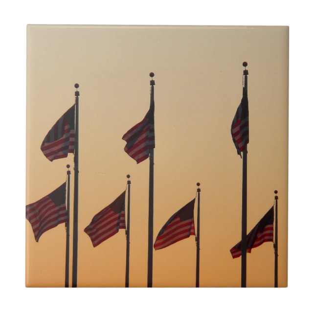 Flags at Sunset American Patriotic USA Tile (Front)