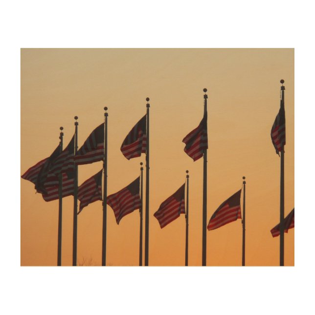 Flags at Sunset American Patriotic USA Wood Wall Decor (Front)