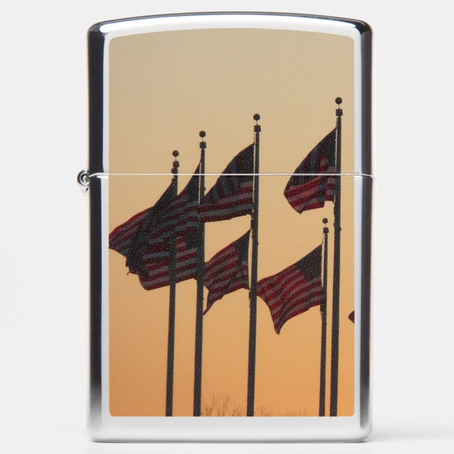 Flags at Sunset American Patriotic USA Zippo Lighter (Front)