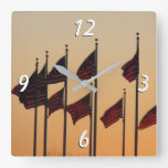 Flags at Sunset Square Wall Clock