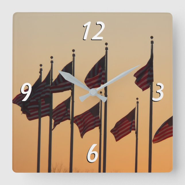 Flags at Sunset Square Wall Clock (Front)