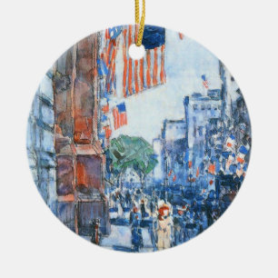 Flags Fifth Avenue by Childe Hassam, Vintage Art Ceramic Ornament