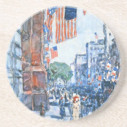 Flags Fifth Avenue by Childe Hassam Vintage Art Coaster