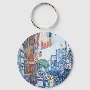 Flags Fifth Avenue by Childe Hassam, Vintage Art Keychain