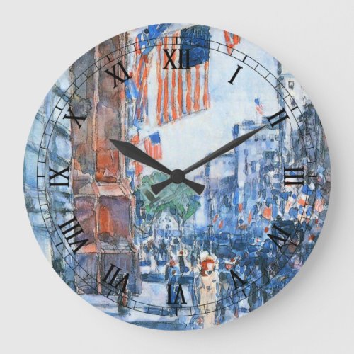 Flags Fifth Avenue by Childe Hassam Vintage Art Large Clock