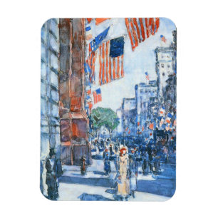 Flags Fifth Avenue by Childe Hassam, Vintage Art Magnet