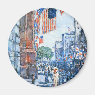 Flags Fifth Avenue by Childe Hassam, Vintage Art Magnet