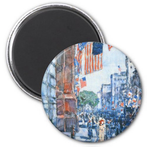 Flags Fifth Avenue by Childe Hassam Vintage Art Magnet
