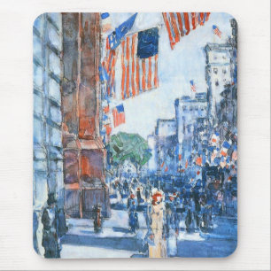 Flags Fifth Avenue by Childe Hassam, Vintage Art Mouse Pad