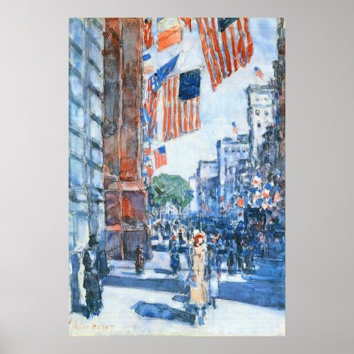 Flags Fifth Avenue by Childe Hassam Vintage Art Poster