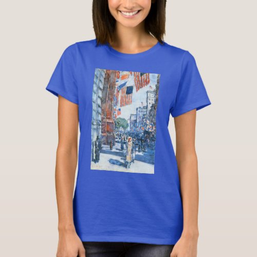 Flags Fifth Avenue by Childe Hassam Vintage Art T_Shirt