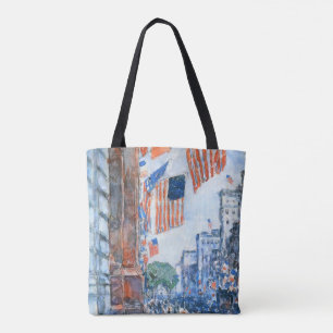 Flags Fifth Avenue by Childe Hassam, Vintage Art Tote Bag