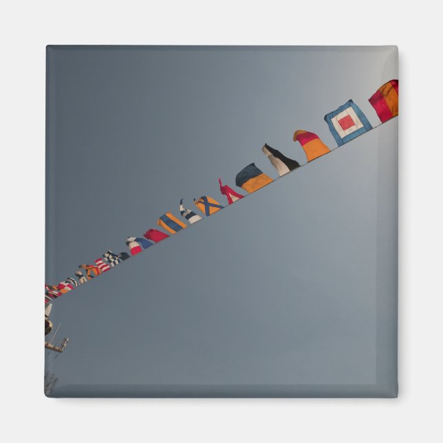 Flags fly over the deck of the USS Iwo Jima Magnet (Front)