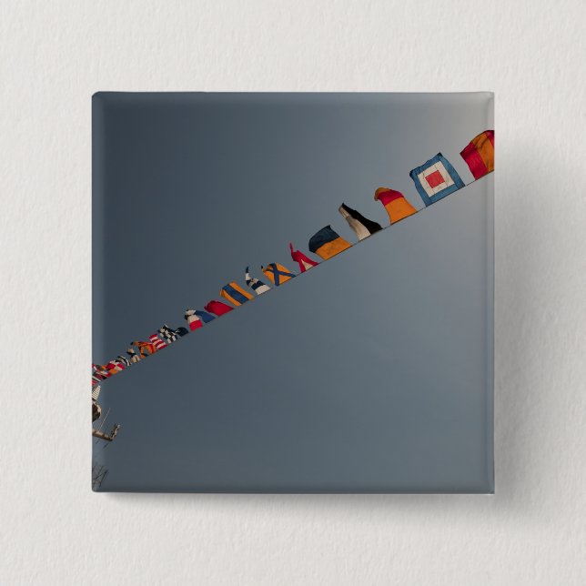 Flags fly over the deck of the USS Iwo Jima Pinback Button (Front)