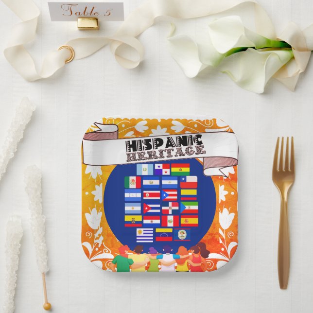 Flags Hispanic Heritage Month School Celebration Paper Plates (Wedding)