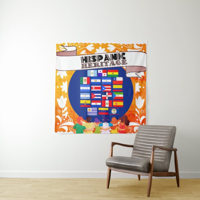 Flags Hispanic Heritage Month School Celebration Tapestry (In Situ)