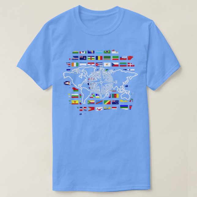 Flags Lover World Travelling Compass World Map T-Shirt (Design Front)