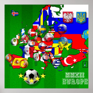Flags of Europe 2012 Football Soccer Cup Flag Map Poster