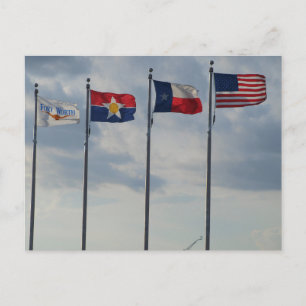 Flags of Ft Worth, Dallas, Texas State and US Flag Postcard
