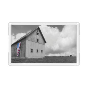 Flags of Our Farmers - Barn with American Flag Acrylic Tray