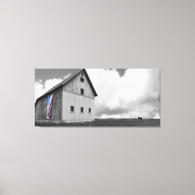 Flags of Our Farmers - Barn with American Flag Canvas Print (Front)