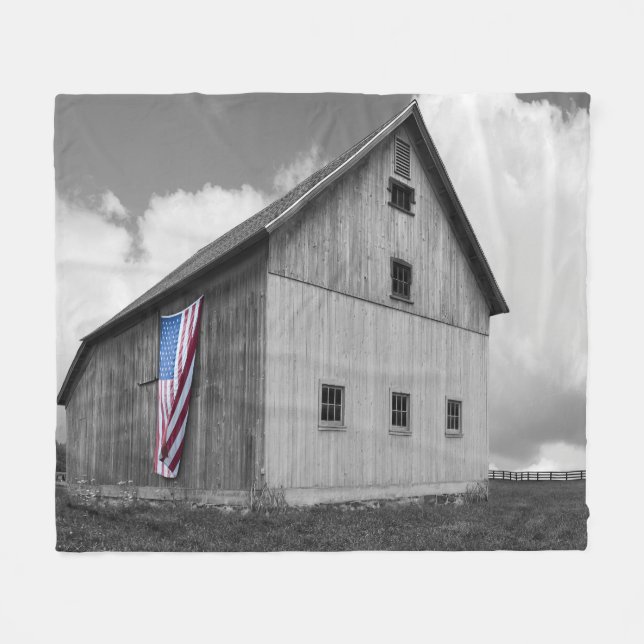 Flags of Our Farmers - Barn with American Flag Fleece Blanket (Front (Horizontal))