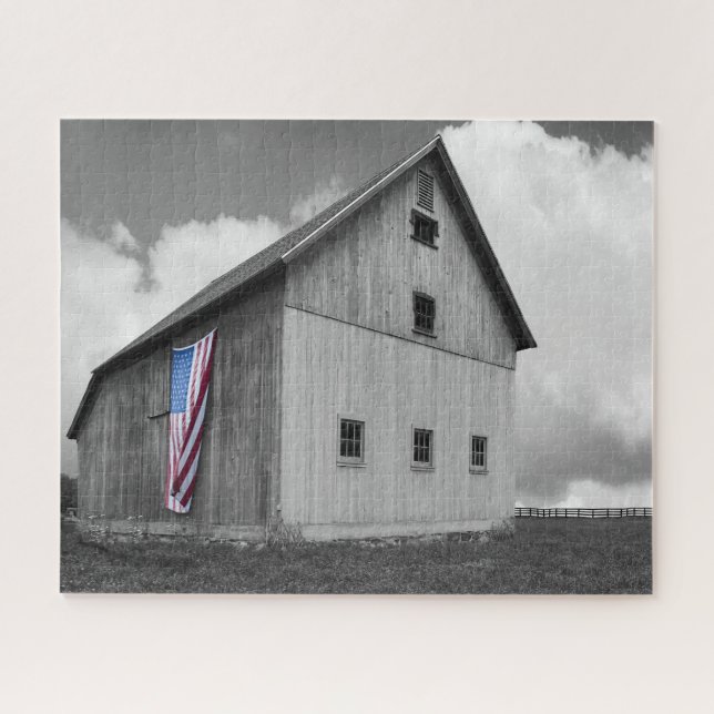 Flags of Our Farmers - Barn with American Flag Jigsaw Puzzle (Horizontal)