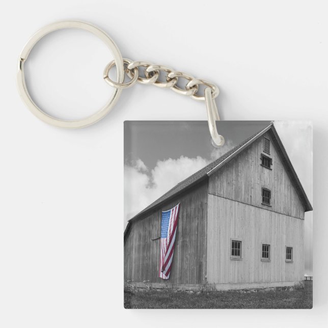 Flags of Our Farmers - Barn with American Flag Keychain (Front)
