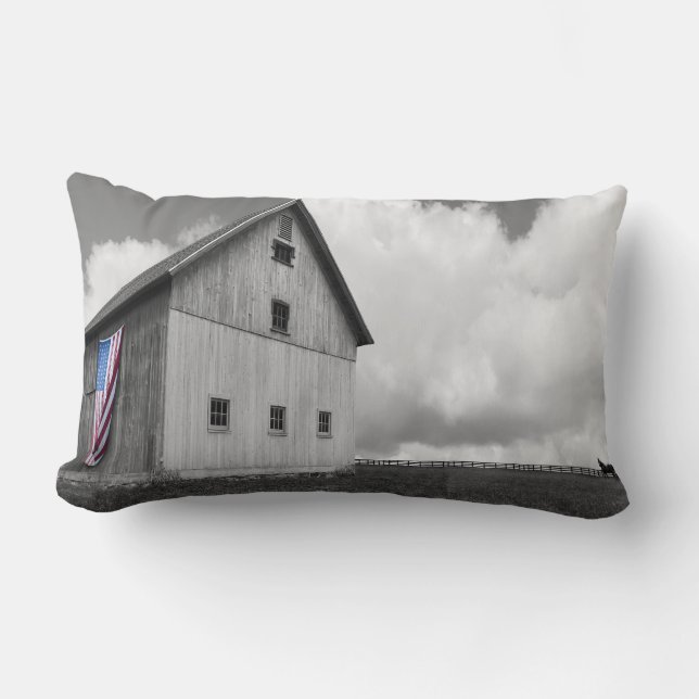 Flags of Our Farmers - Barn with American Flag Lumbar Pillow (Front)
