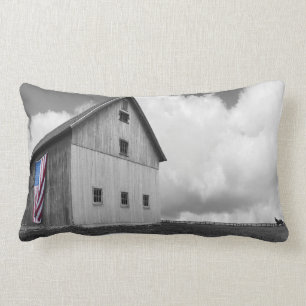 Flags of Our Farmers - Barn with American Flag Lumbar Pillow