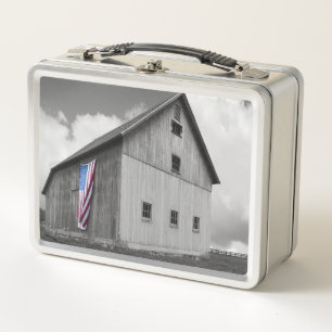 Flags of Our Farmers - Barn with American Flag Metal Lunch Box