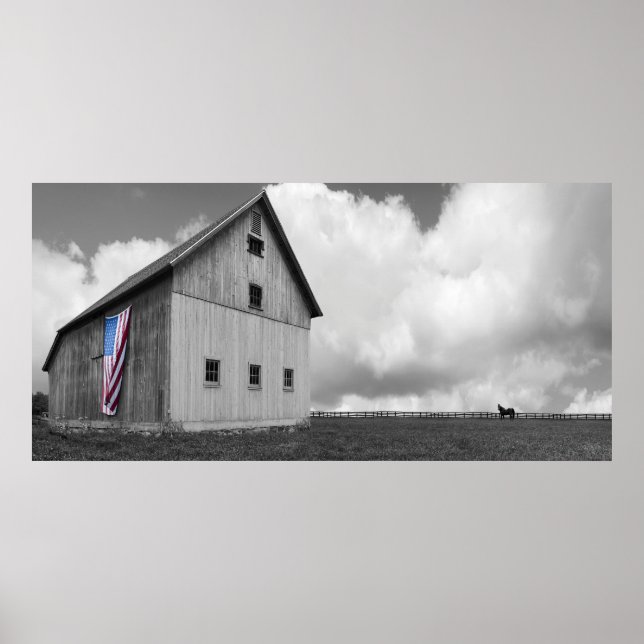 Flags of Our Farmers - Barn with American Flag Poster (Front)
