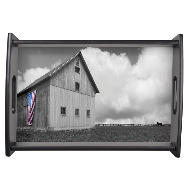 Flags of Our Farmers - Barn with American Flag Serving Tray (Front)