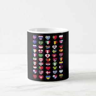 Flags of the countries heart shape coffee mug